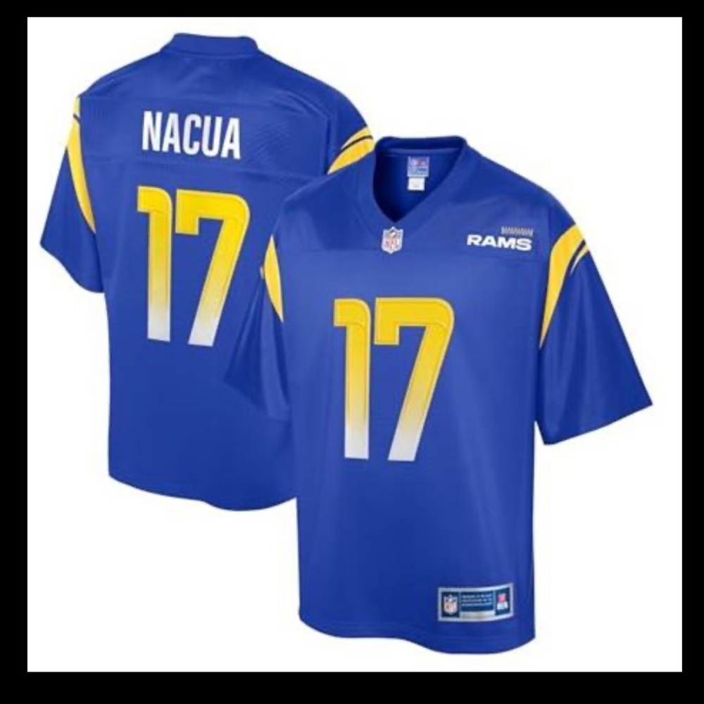 Nike Men's Blue and Yellow Rams Jersey
